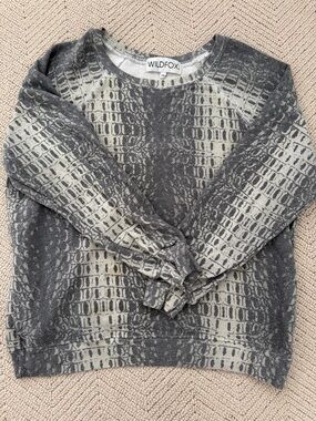 Wildfox Gray and Cream Snake-Print Crewneck Sweater
